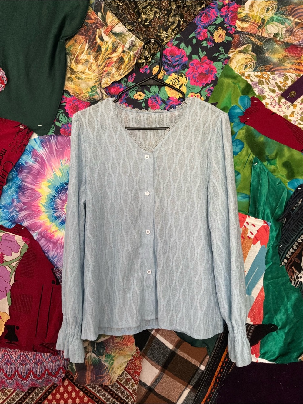 Light Blue Women's Button-Front Knit Blouse